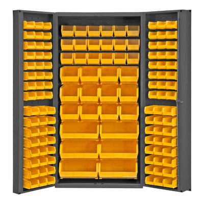 Durham Mfg. Cabinet, 14 Gauge, 132 Yellow Bins, 36 x 24 x 72 | DC-BDLP-132-95